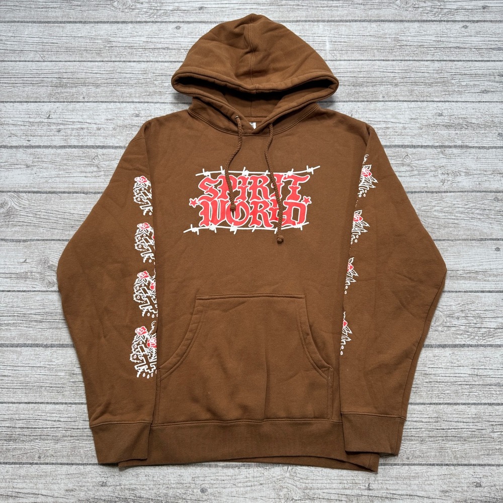 SpiritWorld Helldorado Hoodie Men's Medium Brown Fleece Streetwear Grunge Tattoo